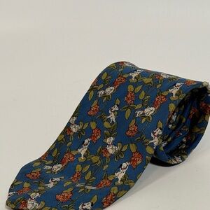 Disneyland Paris 101 Dalmatians Silk Tie Made In France Floral Novelty